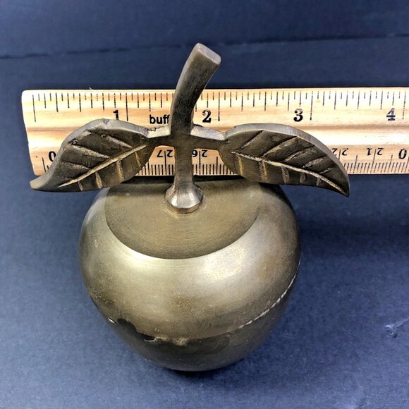Brass Apple Bell Unpolished Natural Patina Home Decor School Teacher Gift IN - Picture 10 of 12